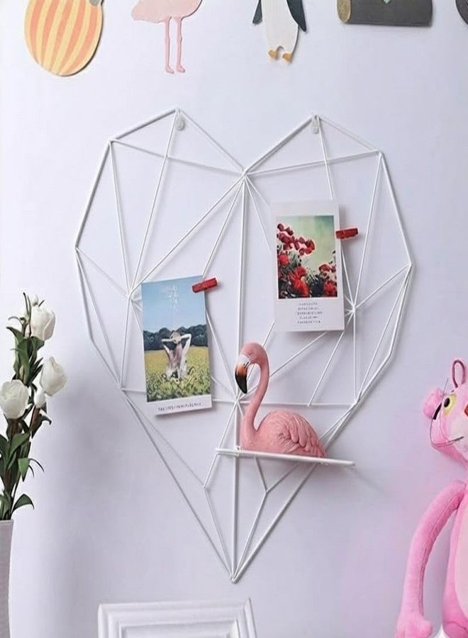 Bianco Valentine’s Day Gift for Girlfriend | Heart Shape Metal Wall Photo Grid with Shelf White | Valentine Day Decoration for Home, Bedroom & Living Room | Romantic Couple Gift Décor for Memories - Image 3