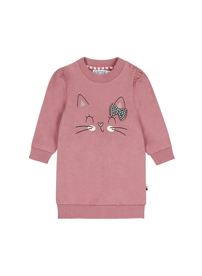 Dirkje girls' sweater dress old pink cat - Image 1