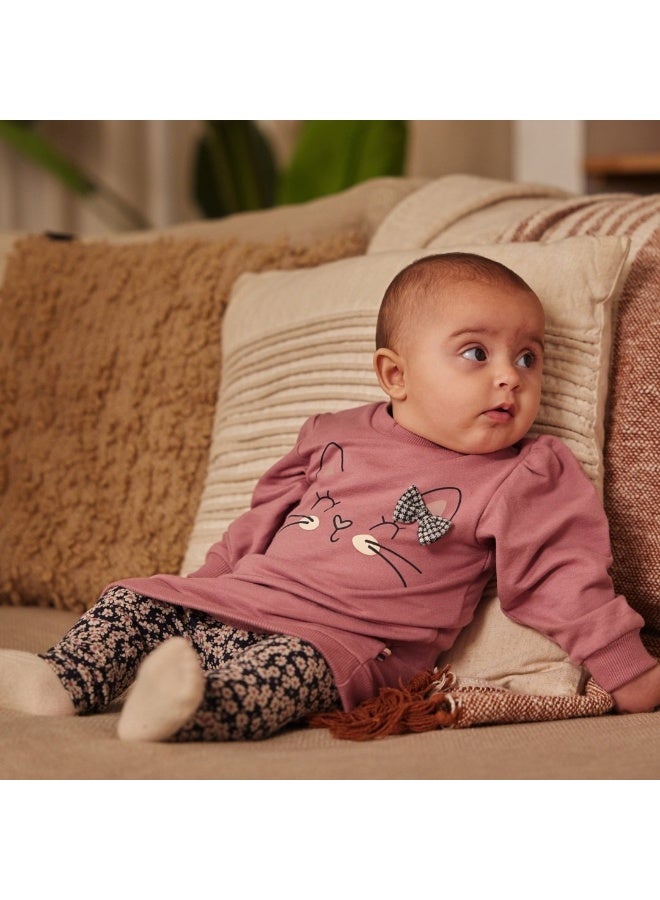 Dirkje girls' sweater dress old pink cat - Image 3