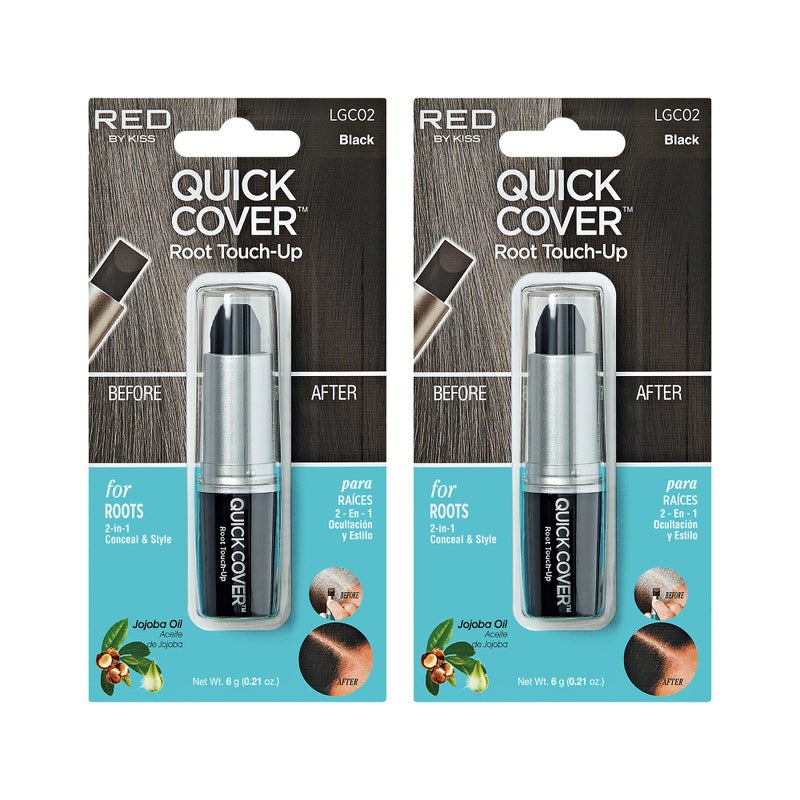 Red by Kiss RED by Kiss Quick Cover Root Touch Up Stick Type 2PCS WaterResistant Temporary Gray Concealer Cover Up Brush for Hair and Beard Black