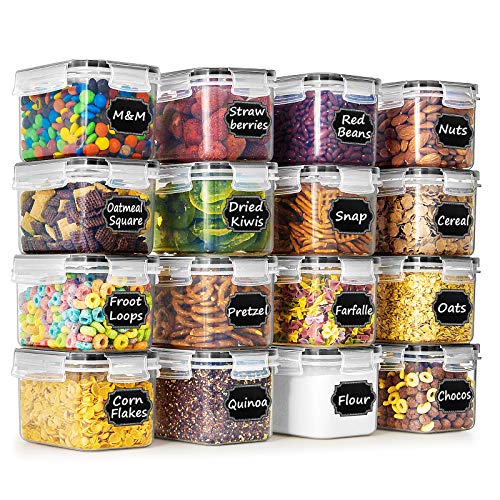Wildone Cereal & Dry Food Storage Container Set of 16 [0.8L /3.38 Cups] for Sugar, Flour and Baking Supplies, Airtight Leak-proof & BPA Free, with 20 Labels & 1 Marker - Image 1