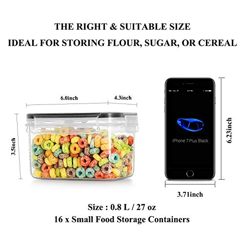 Wildone Cereal & Dry Food Storage Container Set of 16 [0.8L /3.38 Cups] for Sugar, Flour and Baking Supplies, Airtight Leak-proof & BPA Free, with 20 Labels & 1 Marker - Image 3