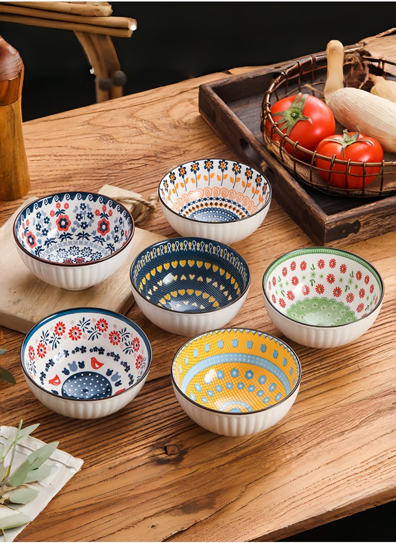 wowofa 6-piece bowl Ceramic circular bowl， Bowl for rice, soup, cereal, salad, noodles ，dishwasherSafe ，stackable，4.5 inches 11.3cm*6cm  - Image 2