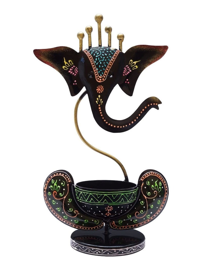 RDK SON'S® Metal Ganesha Tealight Candle Holder | Decorative Ganpati Candle Stand for Home Decor, Mandir & Diwali Decoration | Black Iron Tea Light Holder Gift Item for Festive & Housewarming - Image 2