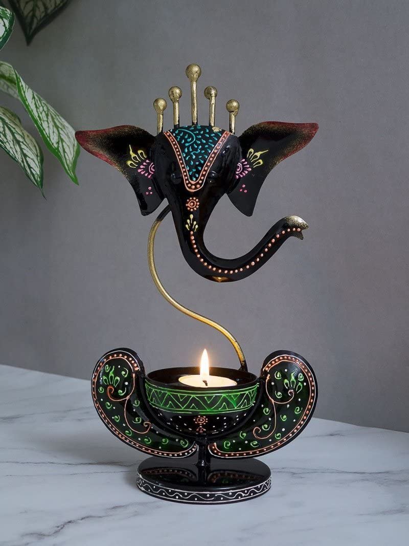 RDK SON'S® Metal Ganesha Tealight Candle Holder | Decorative Ganpati Candle Stand for Home Decor, Mandir & Diwali Decoration | Black Iron Tea Light Holder Gift Item for Festive & Housewarming - Image 5