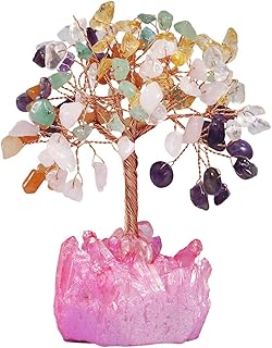 Rockcloud rockcloud Colorful Crystals Money Tree Feng Shui Tree with Fuchsia Titanium Coated Crystal Cluster Base - Image 1