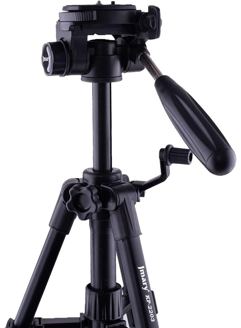 جيه ماري حامل ثلاثي القوائم خفيف الوزن من الألومنيوم KP-2203 بأرجل قابلة للتعديل، وحامل عالمي للهاتف المحمول، وجهاز تحكم عن بعد، وحقيبة حمل، متوافق مع كاميرات DSLR والهواتف الذكية والكاميرات، باللون الأسود - Image 2