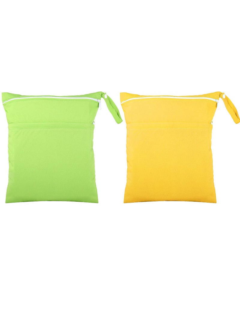 Reusable Waterproof Wet Dry Bag for Baby Cloth Diapers & Toddler Swim - 2 Pack, Yellow & Green, Perfect for Travel, Beach & Pool - Image 1