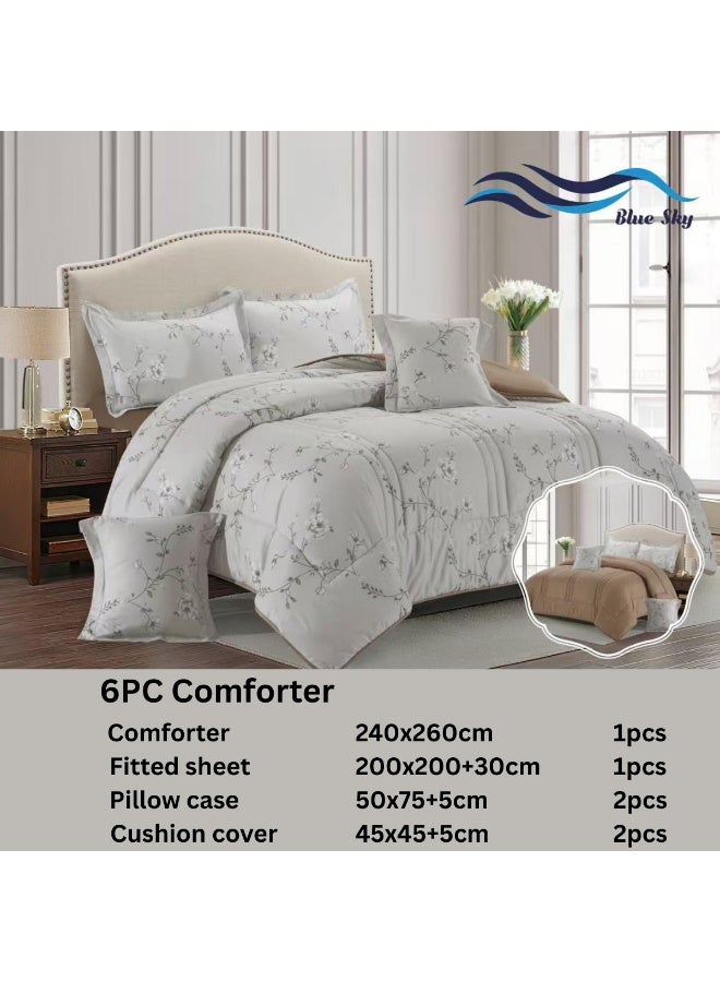 بلو سكاي مفرش سرير نفرين فندقي فاخر – طقم لحاف بحشوة 6 قطع – طقم مفارش يتكون من مفرش  بحشوة وشرشف مطاطي و 2 كيس مخدة و 2 كيس وسادة مربعة – طقم نوم ناعم ومريح - مقاس المفرش 260X240 سم - Image 4