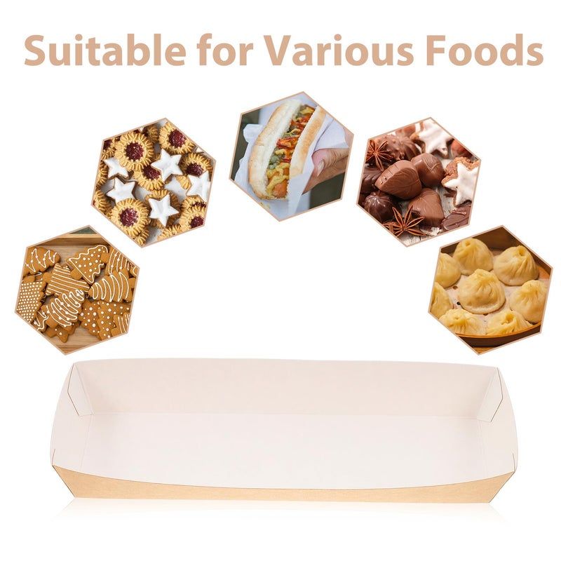 50Pcs Kraft Paper Food Boxes Disposable Snack Trays Hot Dog Holders For Takeout Picnic - Image 4