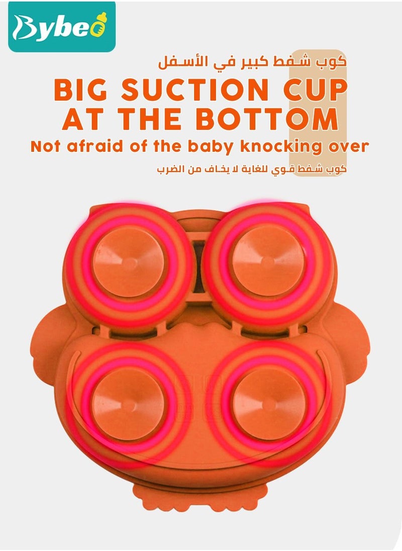 Bybeo 3 PCS Baby Silicone Suction Plate with Spoon and Fork, Adorable Owl Shape Infant Divided Plates, Babies Feeding Set, First Stage Toddler Utensils - Babies Led Weaning Supplies  - Image 3