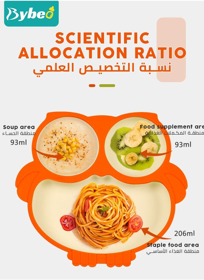 Bybeo 3 PCS Baby Silicone Suction Plate with Spoon and Fork, Adorable Owl Shape Infant Divided Plates, Babies Feeding Set, First Stage Toddler Utensils - Babies Led Weaning Supplies  - Image 2