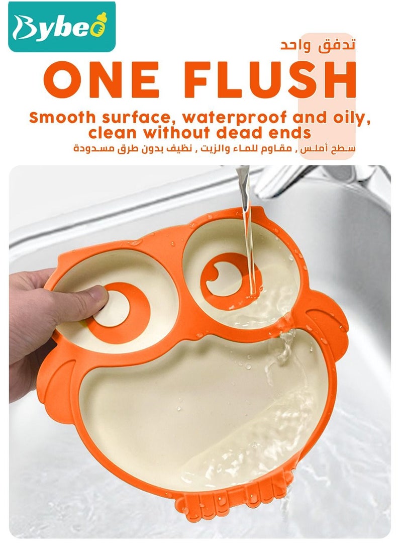 Bybeo 3 PCS Baby Silicone Suction Plate with Spoon and Fork, Adorable Owl Shape Infant Divided Plates, Babies Feeding Set, First Stage Toddler Utensils - Babies Led Weaning Supplies  - Image 5