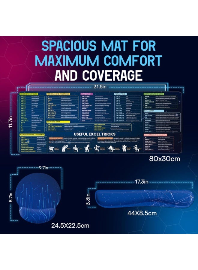 Large Mouse Pad, Office Shortcut Mouse Pad, Extended Computer Mouse Pad/Desk Mat with Stitched Edges for Word/Excel/PPT (800*300*3mm) - Image 2