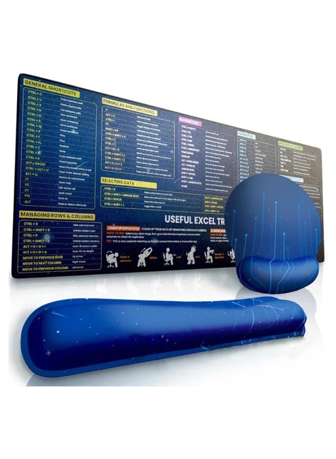 Large Mouse Pad, Office Shortcut Mouse Pad, Extended Computer Mouse Pad/Desk Mat with Stitched Edges for Word/Excel/PPT (800*300*3mm) - Image 1