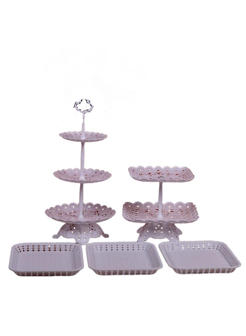 Bluejw 5-Piece Cake Dim Sum Tray Shelf Set Plastic Cake Stands Set White  - Image 1