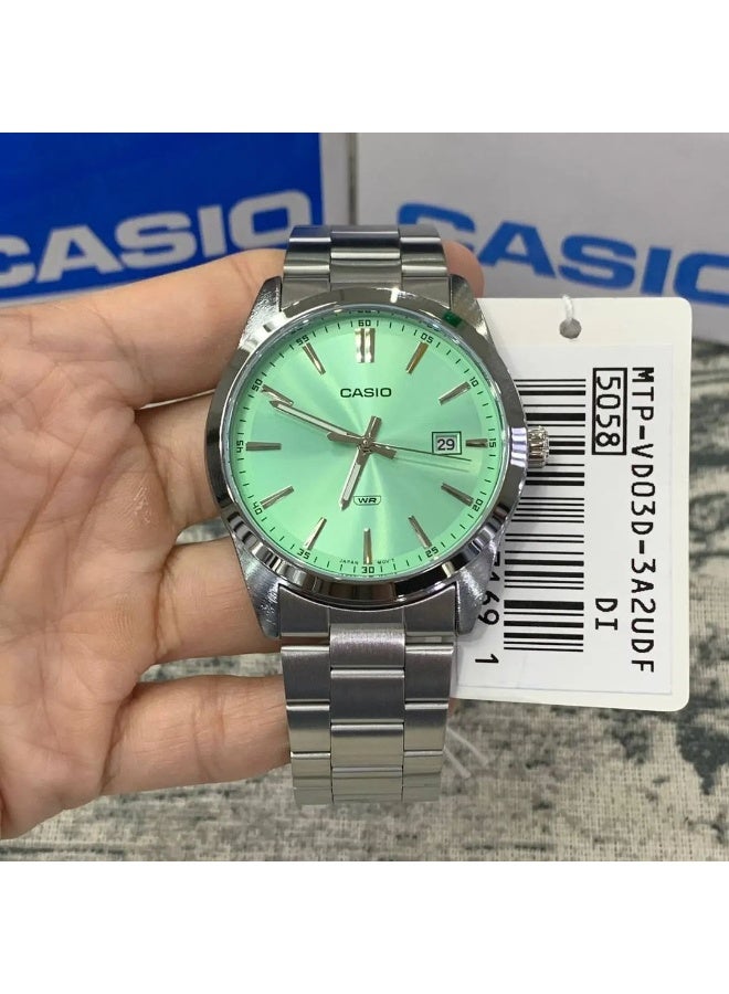 كاسيو ساعة كاسيو رجالية ستانلس ستيل MTP-VD03D-3A2UDF – ميناء أخضر بتصميم نحيف مع عرض للتاريخ ومقاومة للماء - Image 2