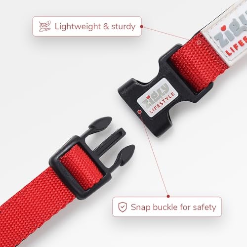 Zigly Lifestyle Classic Adjustable Padded Dog Collar for Large Breeds | Comfortable & Durable Pet Neck Collar with Secure Buckle & Metal D-Ring | Red | L (25mm) - Image 3