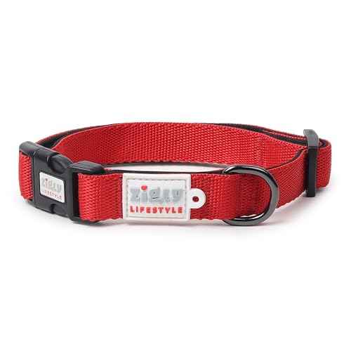 Zigly Lifestyle Classic Adjustable Padded Dog Collar for Large Breeds | Comfortable & Durable Pet Neck Collar with Secure Buckle & Metal D-Ring | Red | L (25mm) - Image 2