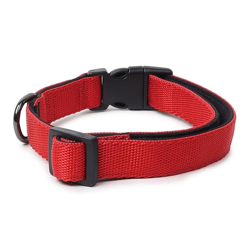 Zigly Lifestyle Classic Adjustable Padded Dog Collar for Large Breeds | Comfortable & Durable Pet Neck Collar with Secure Buckle & Metal D-Ring | Red | L (25mm) - Image 5
