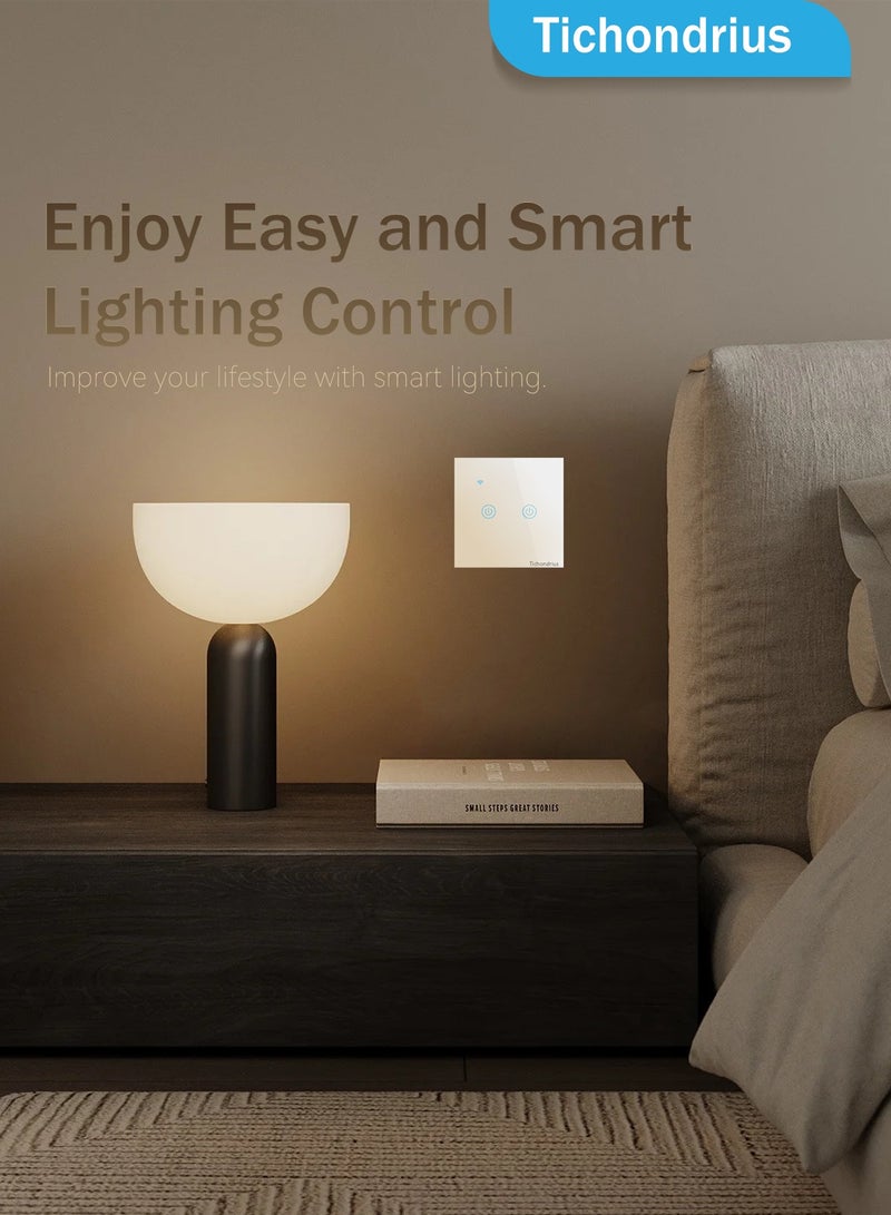 Tichondrius WiFi Smart Wall Light Switch, Compatible with Alexa and Google Home, APP Remote Control, No Neutral Wire Required, No Hub Required, Timing Function, Voice Control (2Gang, White) - Image 2