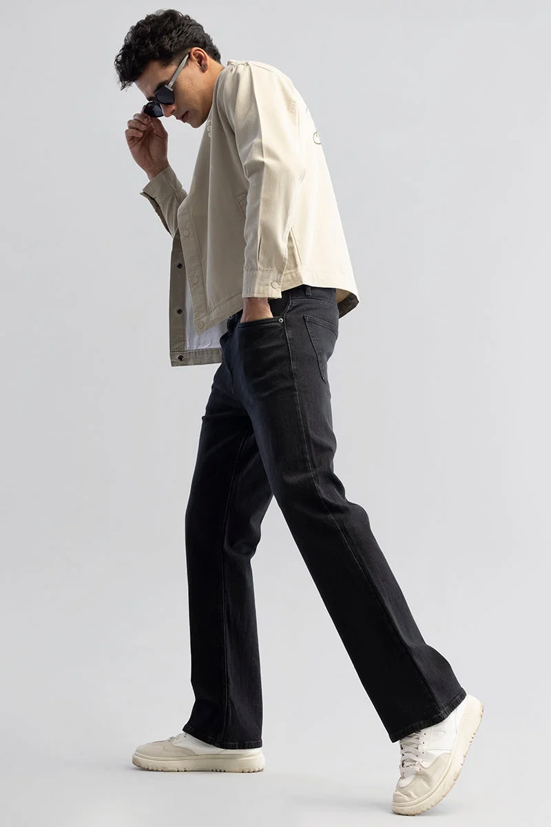 SNITCH Black RetroRipple Jet Black Bootcut Jeans for Men | Best Price UAE