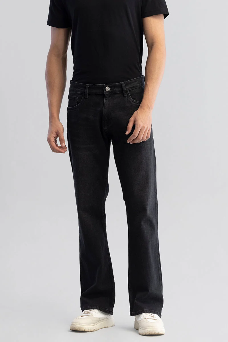 SNITCH Black RetroRipple Jet Black Bootcut Jeans for Men | Best Price UAE