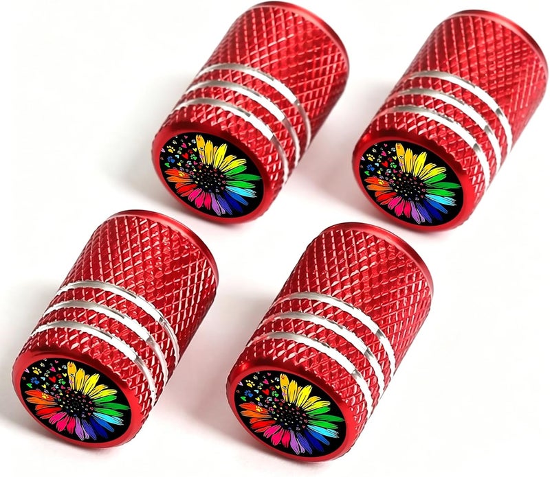 DoYoMo 4pcs Red Valve Stem Caps Colorful Sunflower Tire Air Caps Aluminum Car Valve Stem Cover Cover for Auto SUV Bicycle Corrosion Proof Universal Cars Accessories Colorful Sunflower Gifts for Women Men - Image 1