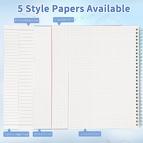 Amanple Graph Paper Notebook, Spiral Notebook, Large B5 Graph Notebook Journal, 8" x 10" Graphing Grid Notebooks for Lab, Engineering, Math, School, Work, 24pcs Index Tabs, Assorted Pastel, 5 Squares/Inch - Image 4