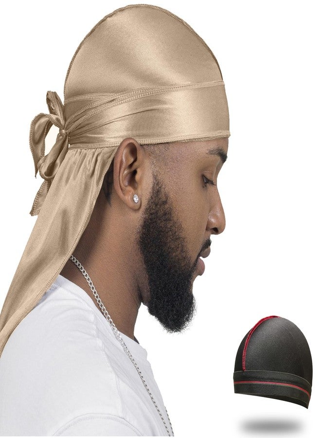 ForceWave Silky Durag for Men Wave Cap Satin Dorag for Men Women 360 Wave (Champagne) - Image 1