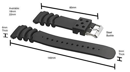 ALPINE INTERNATIONAL ALPINE Premium Black Rubber 22mm Watch Band - Replacement Smart Watch Bands for Women and Men - Waterproof Extra Long Watch Straps for Diverse Watches - Fits Wider Wrists Only 7 1/2 inches - 9 inches - Image 2