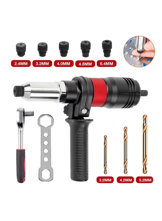 Rivet Gun Adapter Kit With Wrench Interchangeable Heads And Drill Set - Image 2