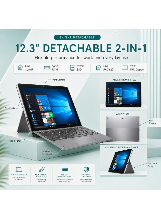 2 in 1 Detachable Laptop 12.3 Inch Touch Display Core i7 16GB RAM 512GB SSD with Wireless Mouse Laptop Backpack and Laptop Stand - Image 4