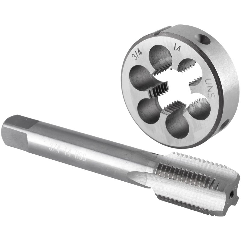 Burkit 3414 UNS Tap and Die Set 34 x 14 UNS Machine Thread Tap and Round Die Right Hand