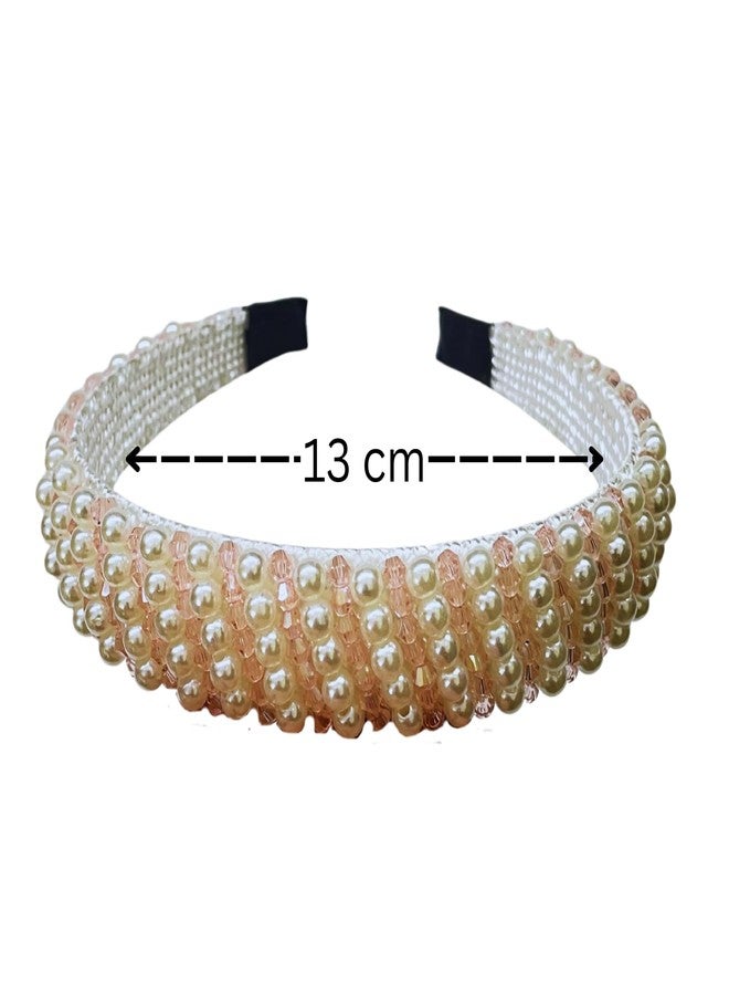 OMID, Elegant Pearl & Pink Beaded Headband for Kids/Women/Girls – Classic Faux Pearl Hairband for Party, Bridal - Image 4