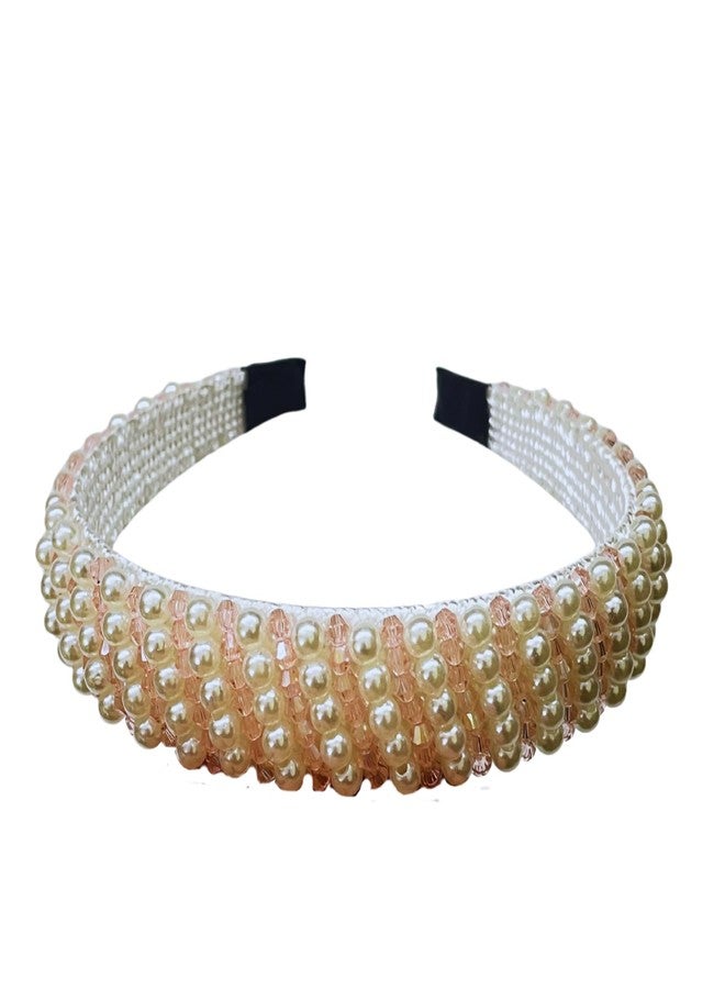 OMID, Elegant Pearl & Pink Beaded Headband for Kids/Women/Girls – Classic Faux Pearl Hairband for Party, Bridal - Image 1