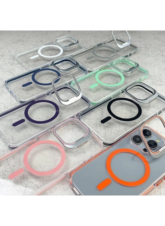 Suitable For Iphone16ProMax Phone Case Lens Bracket Magnetic Suction For Iphone 15 Two-color Airbag Anti-drop Protective Cover-Color:Blue [magnetic + Lens Holder]-Applicable Models:For Iphone15plus