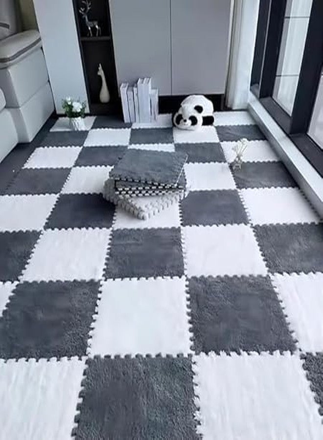 PIHARVA 12 PCS Velvet Interlocking Floor Mats - Soft Plush Foam Tiles for Kids Playroom, Bedroom, Living Room & Office - Cozy, Non-Slip Puzzle Mats for Home Décor, Creative Play, Relaxation - Image 1