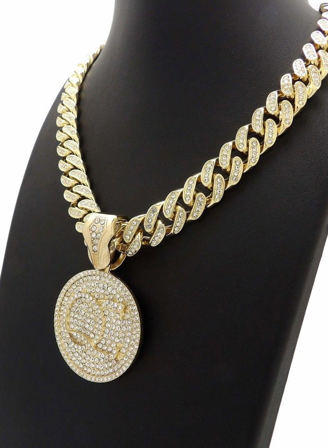 BLINGFACTORY Men Hip Hop QC Quality Control Pendant & 12mm 18in Full Iced Box Lock Cuban Chain Necklace - Image 4