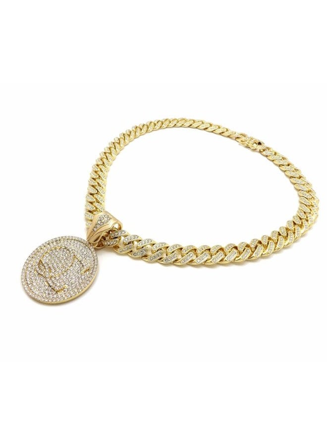 BLINGFACTORY Men Hip Hop QC Quality Control Pendant & 12mm 18in Full Iced Box Lock Cuban Chain Necklace - Image 5