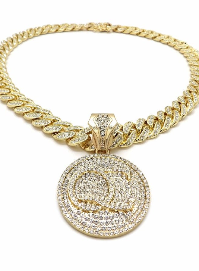 BLINGFACTORY Men Hip Hop QC Quality Control Pendant & 12mm 18in Full Iced Box Lock Cuban Chain Necklace - Image 1