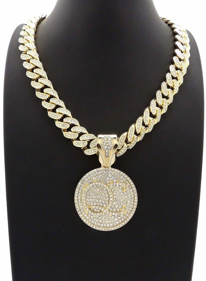 BLINGFACTORY Men Hip Hop QC Quality Control Pendant & 12mm 18in Full Iced Box Lock Cuban Chain Necklace - Image 2