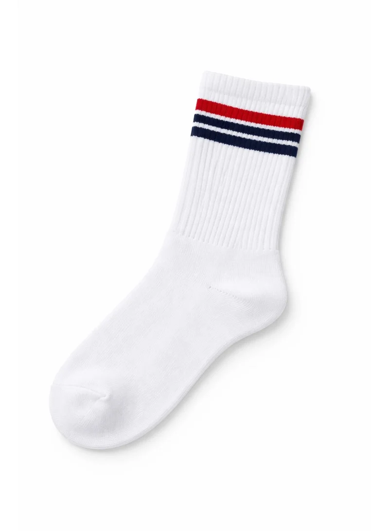 Victor And Jane Pack Of 3 Boys 3 Pairs Cotton rich ribbed Red/Navy Tipped Crew Length Sports Socks for Men | Best Price UAE