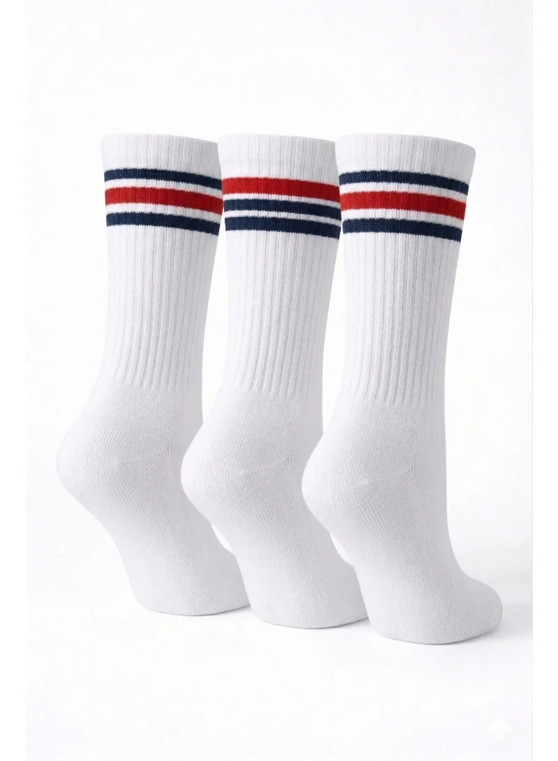 Victor And Jane Boys 3 Pairs Cotton rich ribbed Red/Navy Tipped Crew Length Sports Socks