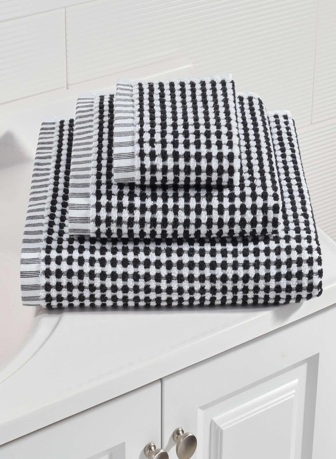 Pine Cone Hill Ceylon Black Towel, Washcloth, Black Geometric Pattern - Image 1