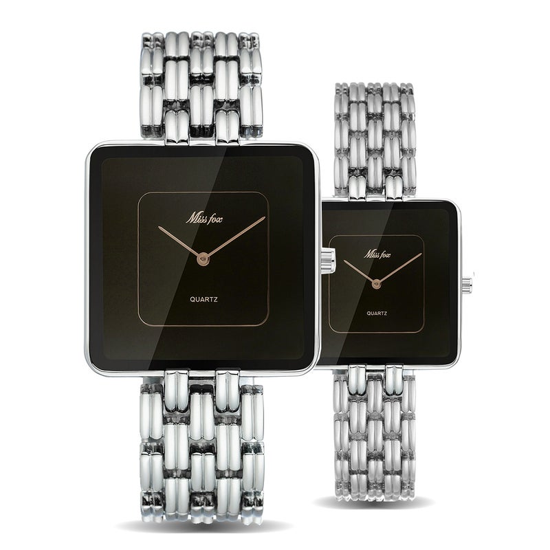MISS FOX Missfox High-End Square Dial Quartz Wrist Watch for Men and Women, Stainless. Steel Anolog  30M Waterproof Classic Fashion Wrist Watch Anniversary Gift - Image 4