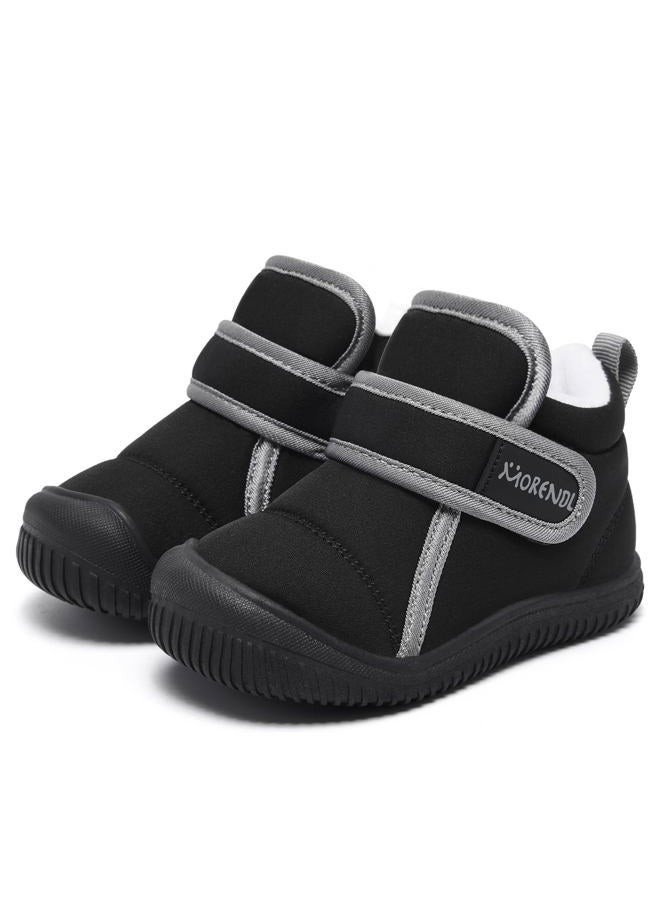 MORENDL Toddler Snow Boots Baby Booties Infant Winter Shoes First Walking Shoes, A#black, 9-12 Months - Image 4