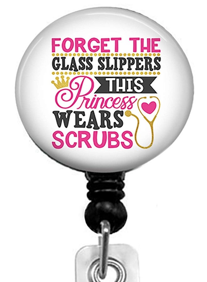ZaneGear This Princess Wears Scrubs Retractable Badge Reel with Alligator Clip, Name Nurse ID Card Badge Holder Reel, Decorative Custom Badge Holder - Image 1