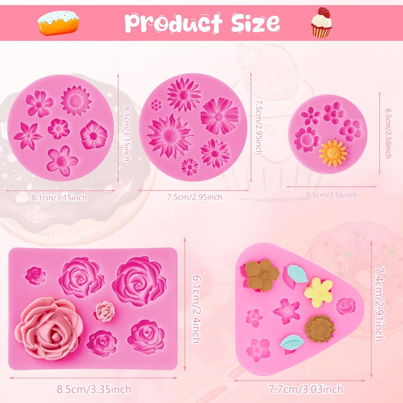 TecoKart® 5Pcs Flower Chocolate Moulds Set Silicone, DIY Fondant Tools for Cake Decorating, Soap Mold for Candle, Jelly, Pudding, and Chocolate Truffles Making - Image 5
