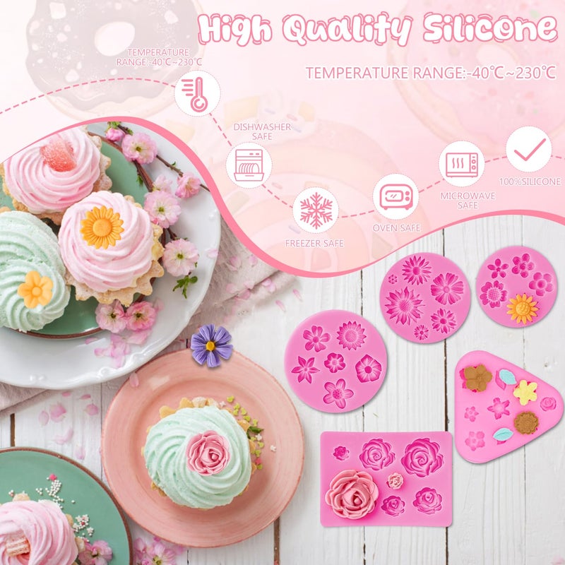 TecoKart® 5Pcs Flower Chocolate Moulds Set Silicone, DIY Fondant Tools for Cake Decorating, Soap Mold for Candle, Jelly, Pudding, and Chocolate Truffles Making - Image 4